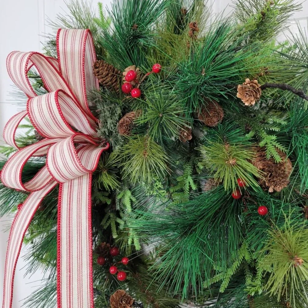 Mixed Pines Winter Wreath, Winter Season Red Berry Pine Farmhouse Rustic Wreath